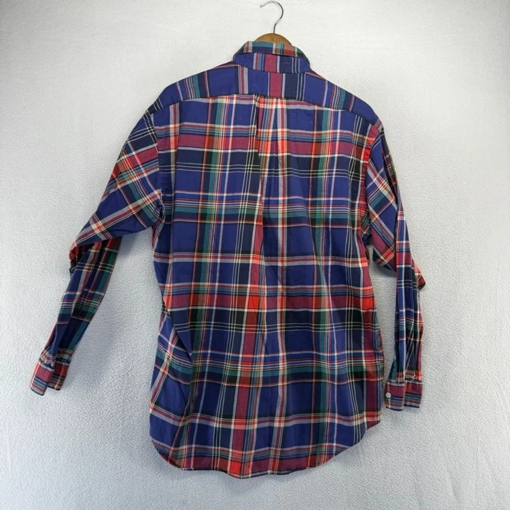 Vintage Ralph Lauren Shirt Mens Medium Blue Blake Plaid Lightweight Oxford 90s